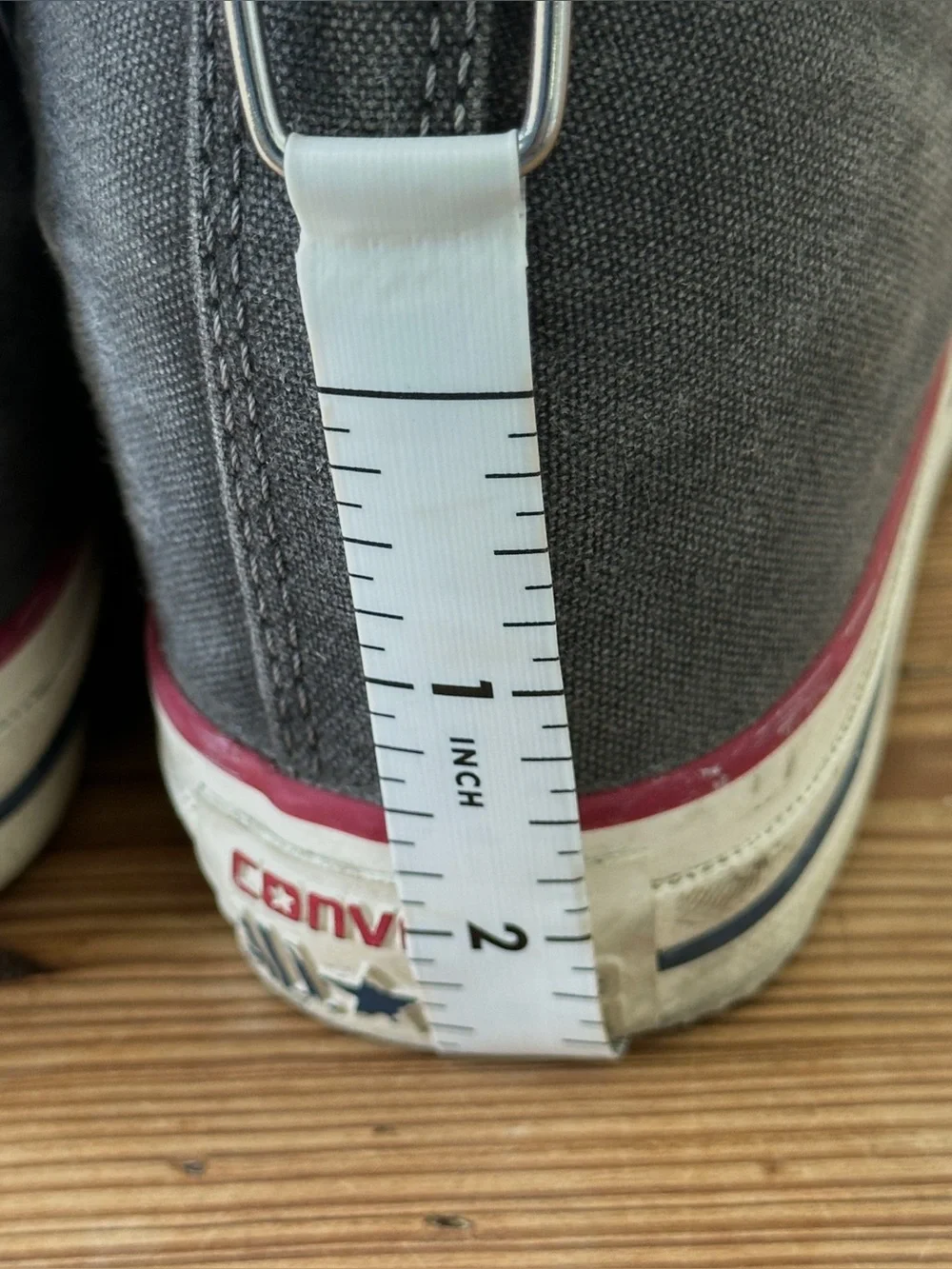 Converse  Distressed high heel Gray High Top Sneakers with Red Trim